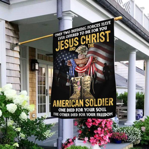 Veteran Flag, Jesus Christ And The American Soldier Flag, American Flag, Veteran Decoration Outdoor Flag
