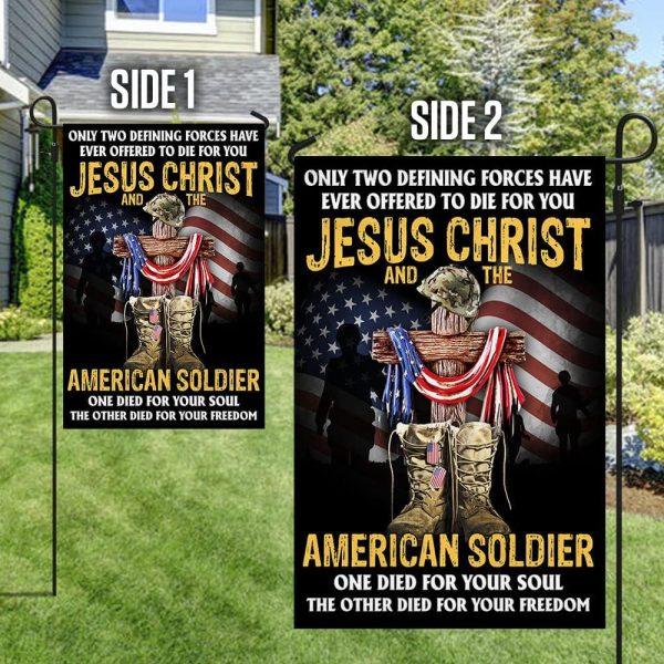 Veteran Flag, Jesus Christ And The American Soldier Flag, American Flag, Veteran Decoration Outdoor Flag