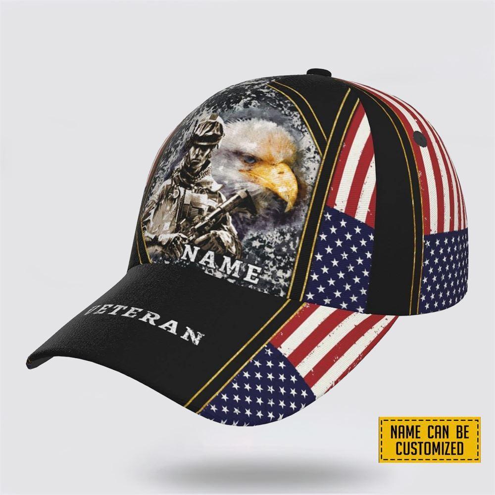 Veterans Baseball Caps Army American Picture, Personalized Name Veteran, Custom Army Cap, Gifts For Military Personnel