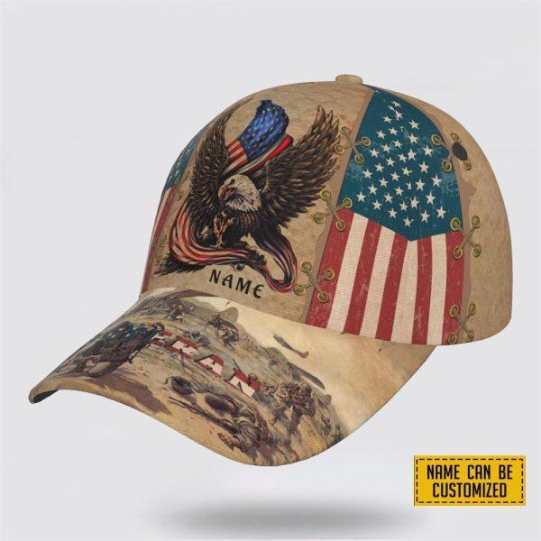 Veterans Baseball Caps Eagle American Picture, Personalized Name Veteran, Custom Army Cap, Gifts For Military Personnel