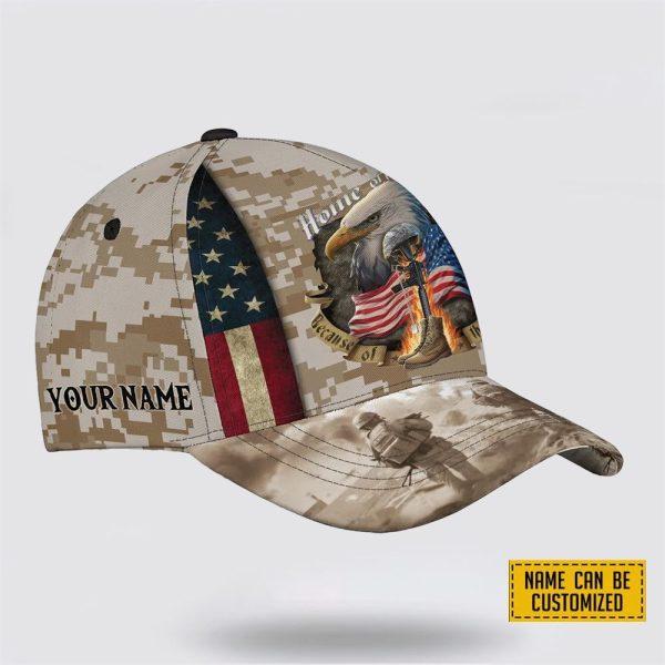 Veterans Baseball Caps Home Of The Free, Personalized Name Military, Custom Army Cap, Gifts For Military Personnel