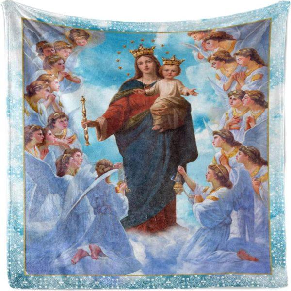 Virgin Mary And Believers Picture Christian Quilt Blanket, Christian Blanket Gift For Believers