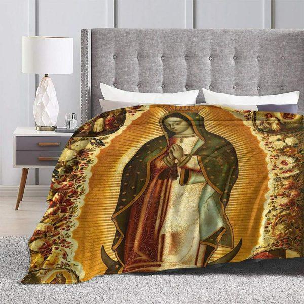 Virgin Mary Picture Christian Quilt Blanket, Christian Blanket Gift For Believers