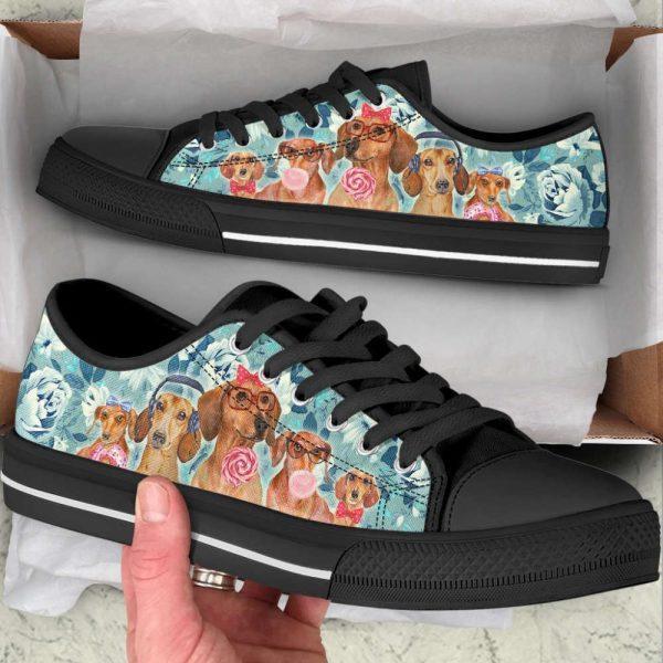Wiener Dog Flowers Pattern Low Top Shoes Canvas Sneakers, Gift For Dog Lover