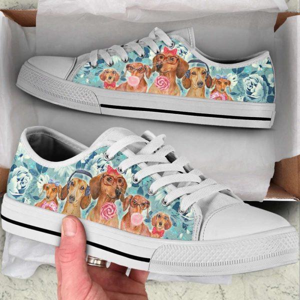 Wiener Dog Flowers Pattern Low Top Shoes Canvas Sneakers, Gift For Dog Lover