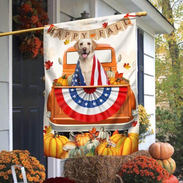 Yellow Labrador Retriever Flag Happy Fall – Thanksgiving Flag Outdoor Decoration