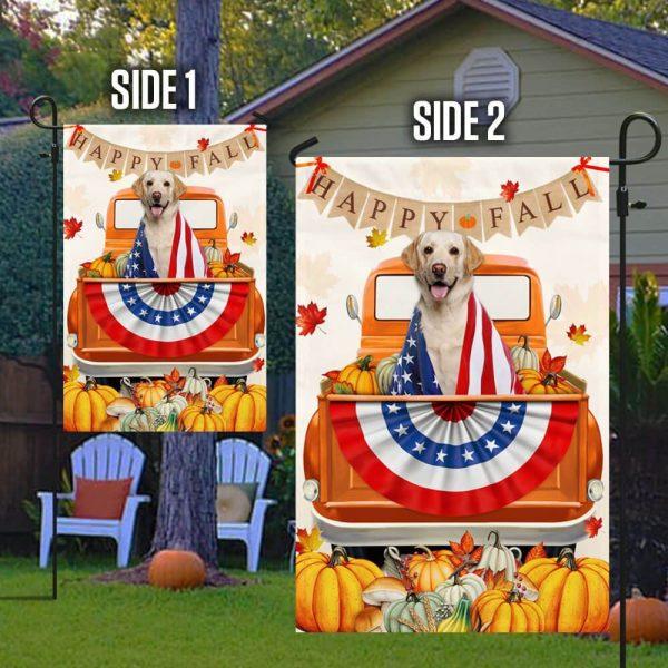 Yellow Labrador Retriever Flag Happy Fall – Thanksgiving Flag Outdoor Decoration