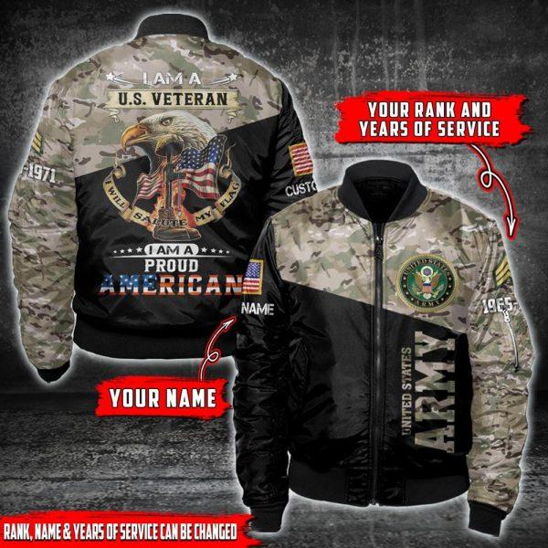 Army Bomber Jacket, Custom Rank Year US Army Veteran Bomber Jacket, Veteran Bomber Jacket