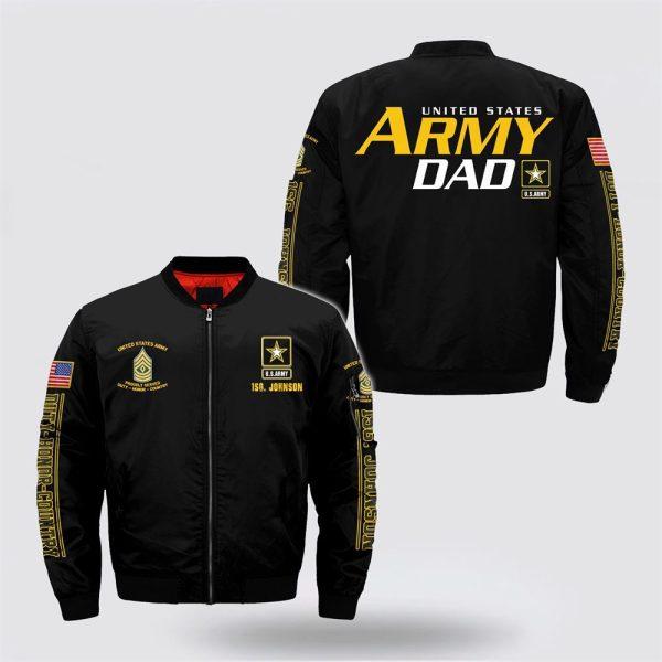 Army Bomber Jacket, Personalized Name Rank US Army Dad Bomber Jacket, Veteran Bomber Jacket
