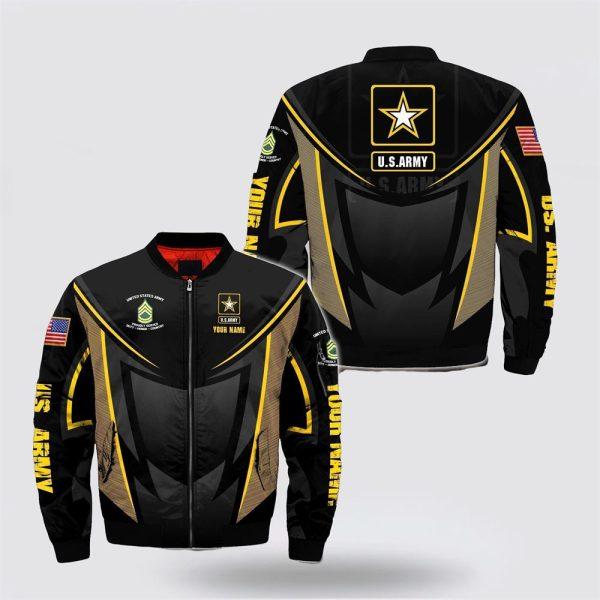 Army Bomber Jacket, Personalized Name Rank US Army Duty Honor Country Bomber Jacket, Veteran Bomber Jacket