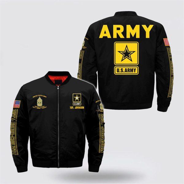 Army Bomber Jacket, Personalized Name Rank US Army Military Bomber Jacket, Veteran Bomber Jacket
