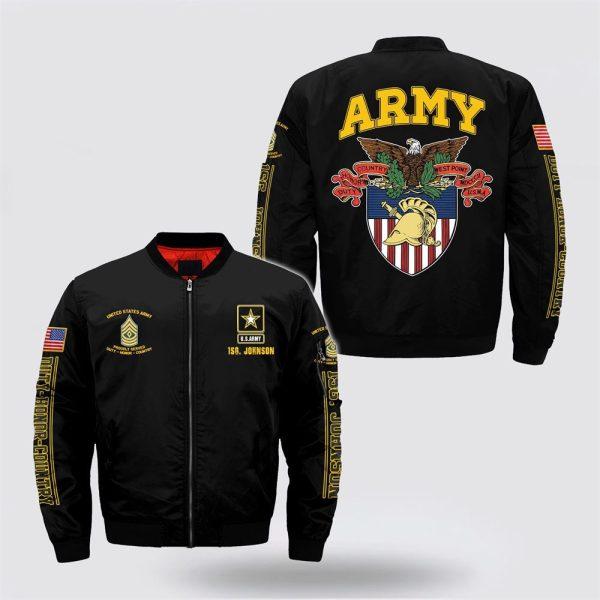 Army Bomber Jacket, Personalized Name Rank US Army Military Duty Honor Country Bomber Jacket, Veteran Bomber Jacket