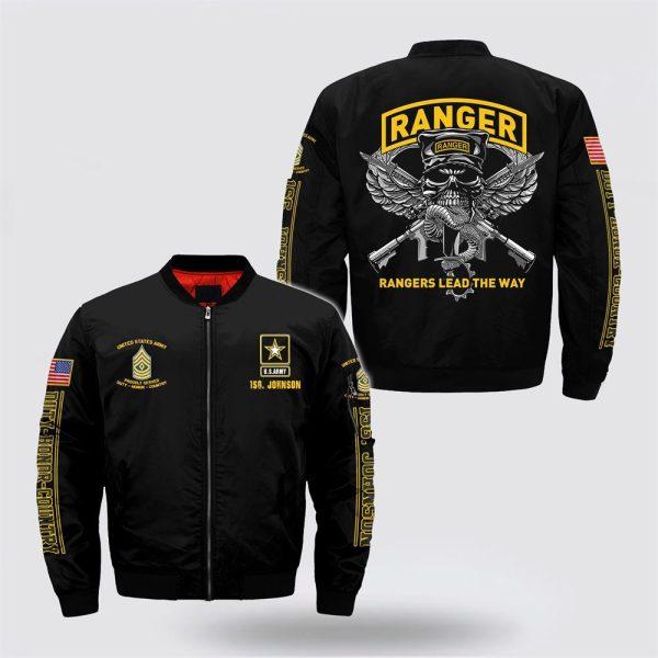 Army Bomber Jacket, Personalized Name Rank US Army Rangers Lead The Way Bomber Jacket, Veteran Bomber Jacket