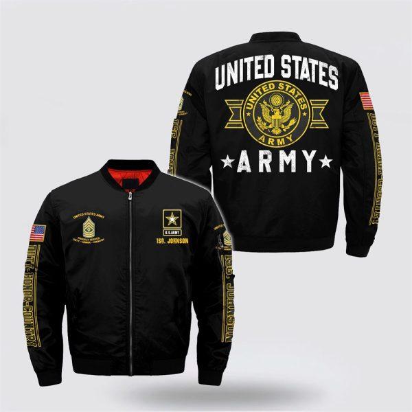 Army Bomber Jacket, Personalized Name Rank United States Army Bomber Jacket, Veteran Bomber Jacket