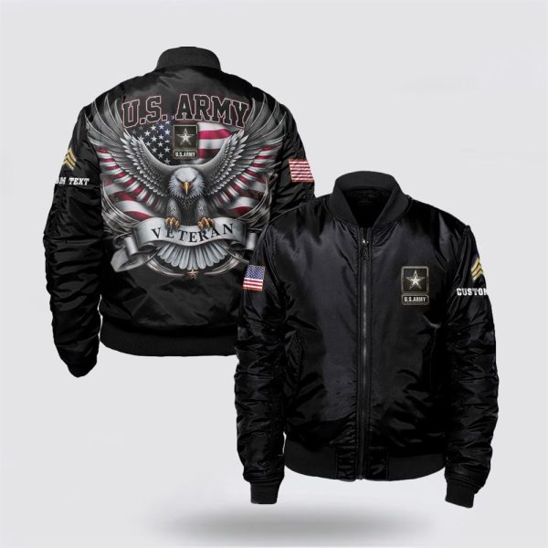 Army Bomber Jacket, Personalized Rank US Army Veteran Bomber Jacket, Veteran Bomber Jacket