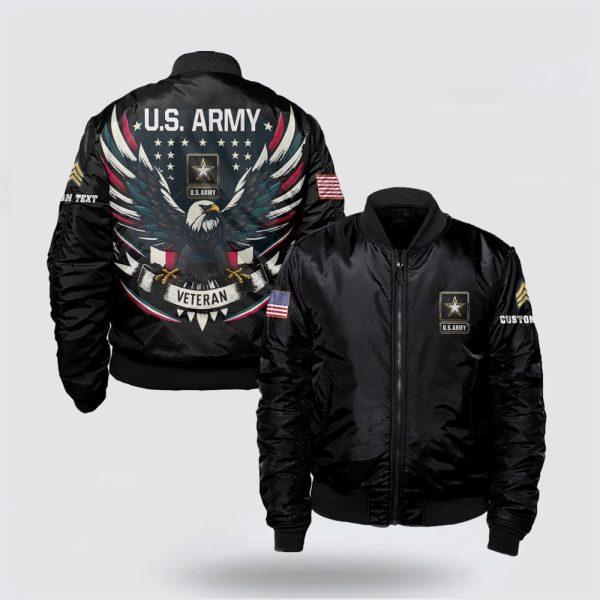 Army Bomber Jacket, Personalized Rank US Army Veteran Bomber Jacket With Your Military, Veteran Bomber Jacket