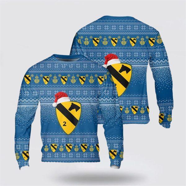 Army Sweater, US Army 2nd Brigade Combat Team, 1st Cavalry Division Black Jack Brigade Christmas AOP Sweater