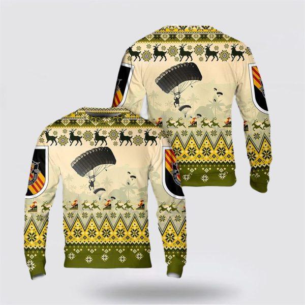Army Sweater, US Army Paratroopers With The 5th Special Forces Group (Airborne) (5th SFG (A)) Parachute Christmas Sweater
