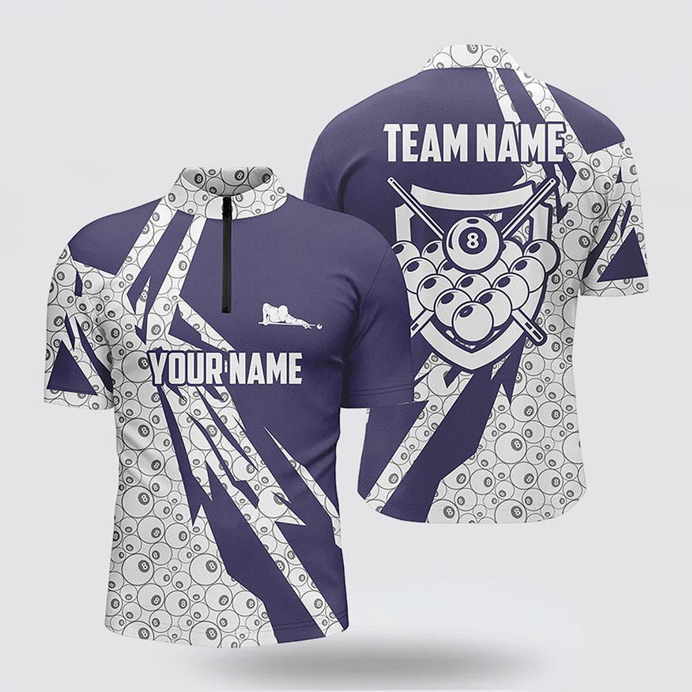 Billiard Jerseys, Custom Billiard Jerseys, 8 Ball Pattern Purple White Billiard Jerseys Shirts, Billiard Shirt Designs