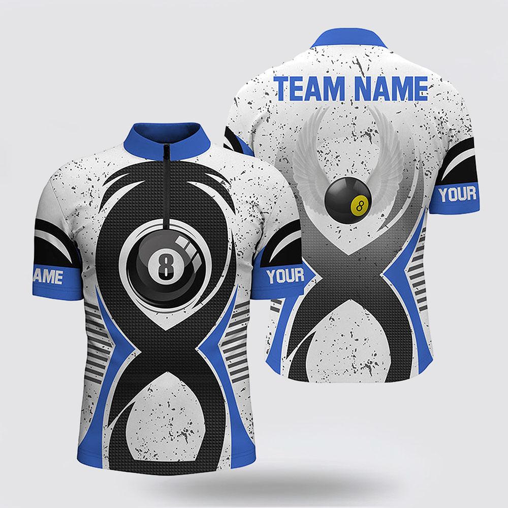 Billiard Jerseys, Custom Billiard Jerseys, 8 Ball Pool Blue White Grunge Billiard Jerseys Shirts, Billiard Shirt Designs