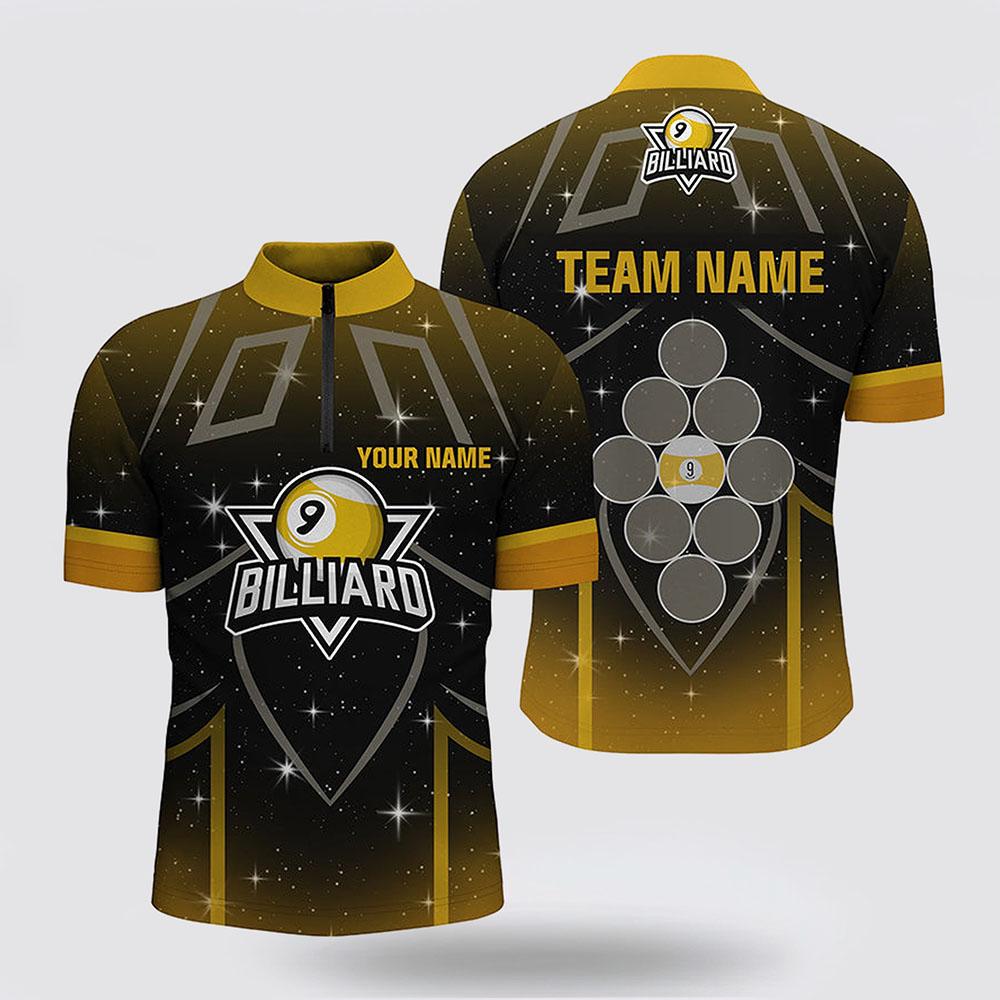 Billiard Jerseys, Custom Billiard Jerseys, 9 Ball Pool Yellow Black Billiard 3D Jerseys Shirts, Billiard Shirt Designs