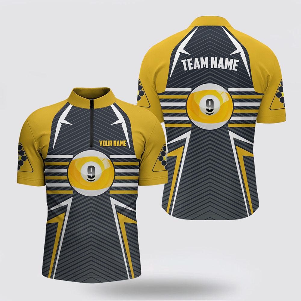 Billiard Jerseys, Custom Billiard Jerseys, 9 Ball Pool Yellow Grey Billiards Jerseys Shirts, Billiard Shirt Designs