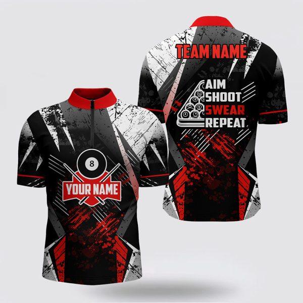 Billiard Jerseys, Custom Billiard Jerseys, Aim Shoot Swear Repeat 8 Ball Pool Billiard Jerseys Shirts, Billiard Shirt Designs