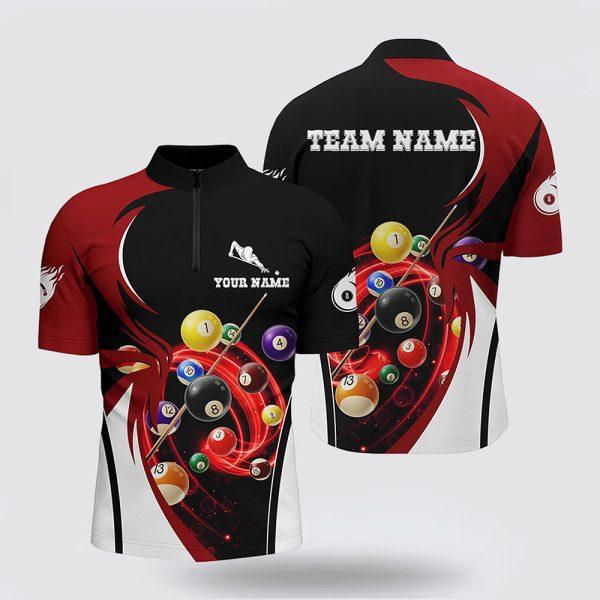 Billiard Jerseys, Custom Billiard Jerseys, Billiard Balls 8 Ball Pool Flame Red Black Billiard 3D Jerseys Shirts, Billiard Shirt Designs