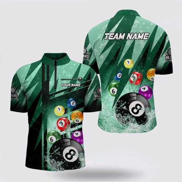 Billiard Jerseys, Custom Billiard Jerseys, Billiard Balls In Water 3D Green Men Jerseys Shirts, Billiard Shirt Designs