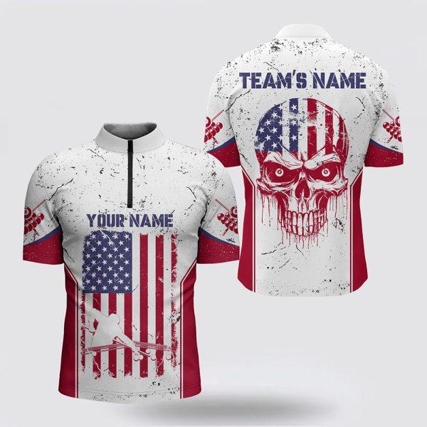 Billiard Jerseys, Custom Billiard Jerseys, Billiard Patriotic Skull Flag White Grunge 3D Jerseys Shirts, Billiard Shirt Designs