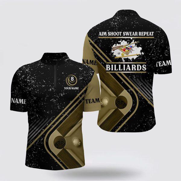 Billiard Jerseys, Custom Billiard Jerseys, Billiards Aim Shoot Swear Repeat Black Grunge Jerseys Shirts, Billiard Shirt Designs