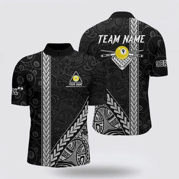 Billiard Jerseys, Custom Billiard Jerseys, Black Polynesian 9 Ball Pool Billiard Jerseys Shirts, Billiard Shirt Designs