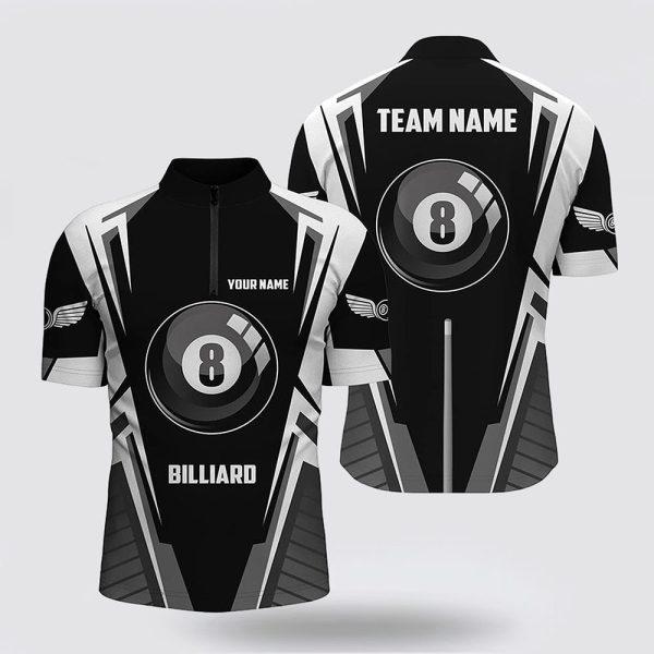 Billiard Jerseys, Custom Billiard Jerseys, Black White 8 Ball Pool Jerseys Shirts, Billiard Shirt Designs