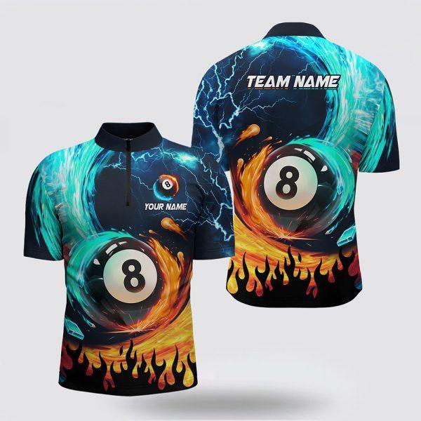 Billiard Jerseys, Custom Billiard Jerseys, Blue Orange 8 Ball Billiard Men Jerseys Shirts, Billiard Shirt Designs