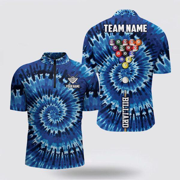 Billiard Jerseys, Custom Billiard Jerseys, Blue Tie Dye Billiard Men Jerseys Shirts, Billiard Shirt Designs