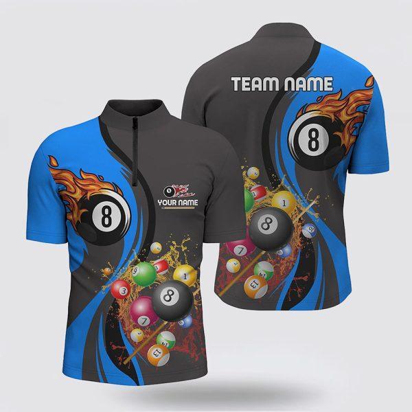 Billiard Jerseys, Custom Billiard Jerseys, Fire And Water 8 Ball Pool Billiard Balls Blue Jerseys Shirts, Billiard Shirt Designs