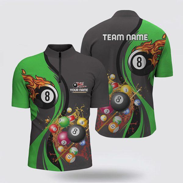 Billiard Jerseys, Custom Billiard Jerseys, Fire And Water 8 Ball Pool Billiard Balls Green Jerseys Shirts, Billiard Shirt Designs