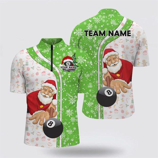 Billiard Jerseys, Custom Billiard Jerseys, Funny Christmas Santa Play Pool Green Billiard 8 Ball Snow Men Jerseys Shirts, Christmas Pool Balls