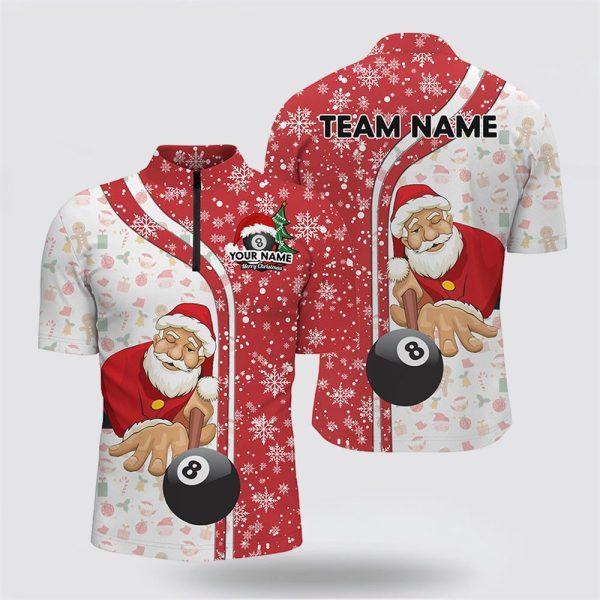 Billiard Jerseys, Custom Billiard Jerseys, Funny Christmas Santa Play Pool Red Billiard 8 Ball Snowflake Men Jerseys Shirt, Christmas Pool Balls