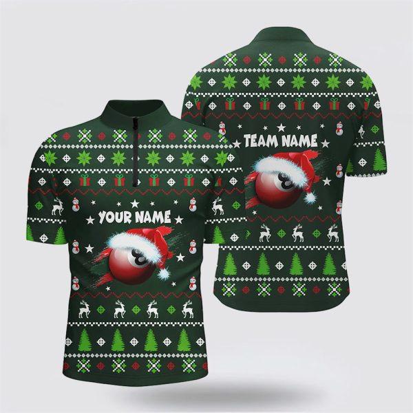 Billiard Jerseys, Custom Billiard Jerseys, Green Christmas 8 Ball Billiard Jerseys Shirts, Christmas Pool Balls