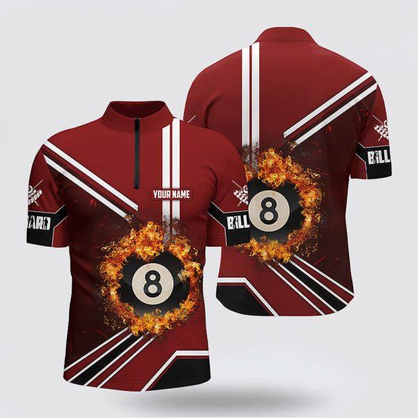 Billiard Jerseys, Custom Billiard Jerseys, Red Billiard Pool 8 Ball On Fire 3D Jerseys Shirt, Billiard Shirt Designs