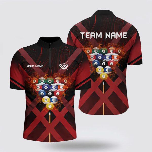 Billiard Jerseys, Custom Billiard Jerseys, Red X-Shaped Billiard Flame 3D Men Jerseys Shirts, Billiard Shirt Designs