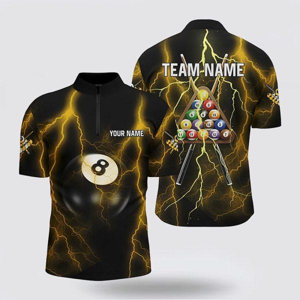 Billiard Jerseys, Custom Billiard Jerseys, Thunder Lighting Yellow Black 8 Ball Pool Billiard Balls Jerseys Shirts, Billiard Shirt Designs