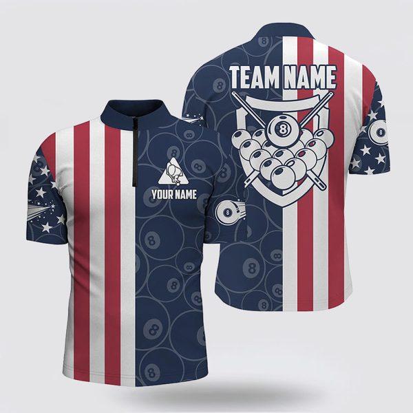 Billiard Jerseys, Custom Billiard Jerseys, US Flag 8 Ball Pattern Billiard Jerseys Shirts, Billiard Shirt Designs