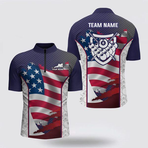 Billiard Jerseys, Custom Billiard Jerseys, US Flag 8 Ball Pattern Billiards 3D Jerseys Shirts, Billiard Shirt Designs