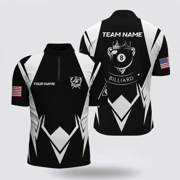 Billiard Jerseys, Custom Billiard Jerseys, US Flag 8 Ball Pool Black White Billiard Jerseys Shirts, Billiard Shirt Designs