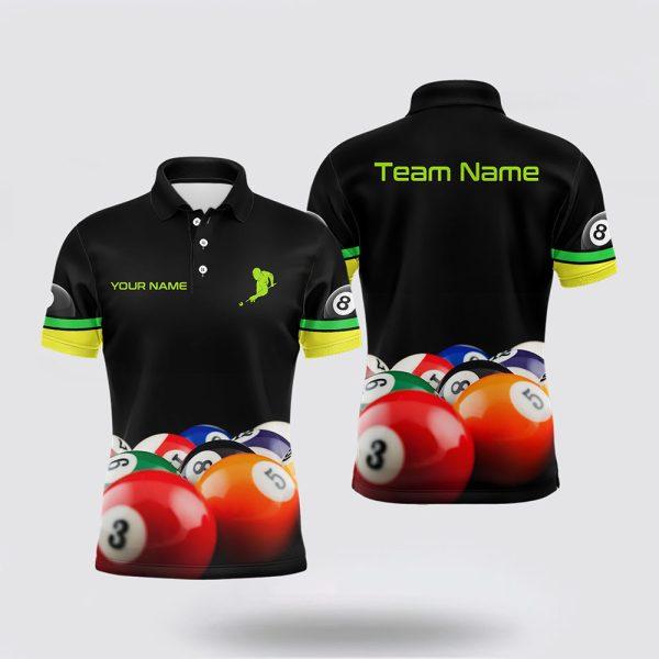 Billiard Polo Shirts, 3D Billiard Balls Black Polo Shirts, Billiard Shirt Designs