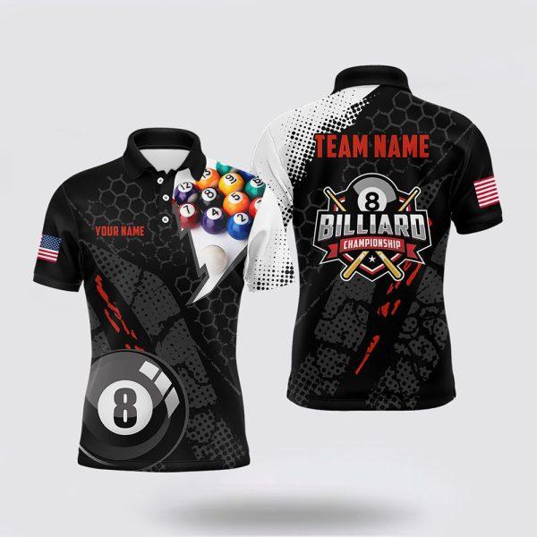 Billiard Polo Shirts, 3D Billiard Balls Black Polo Shirts US Flag 8 Ball Billiard Jerseys, Billiard Shirt Designs