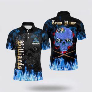 Billiard Polo Shirts, 3D Blue Flame Skull…