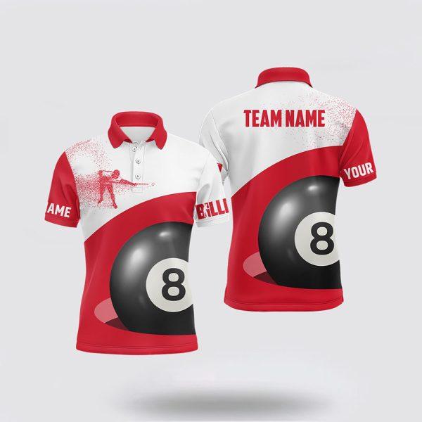 Billiard Polo Shirts, 3D Funny Billiard 8 Ball Pool Red Polo Shirts, Billiard Shirt Designs